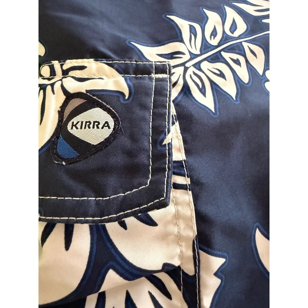Kirra Mens Hibiscus Floral Board Shorts Navy Blue White Swim Trunks Cargo Pocket